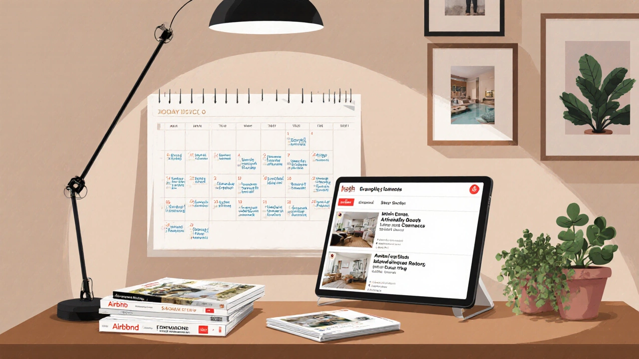 Freelance designer managing short-term rental projects in a cozy apartment.