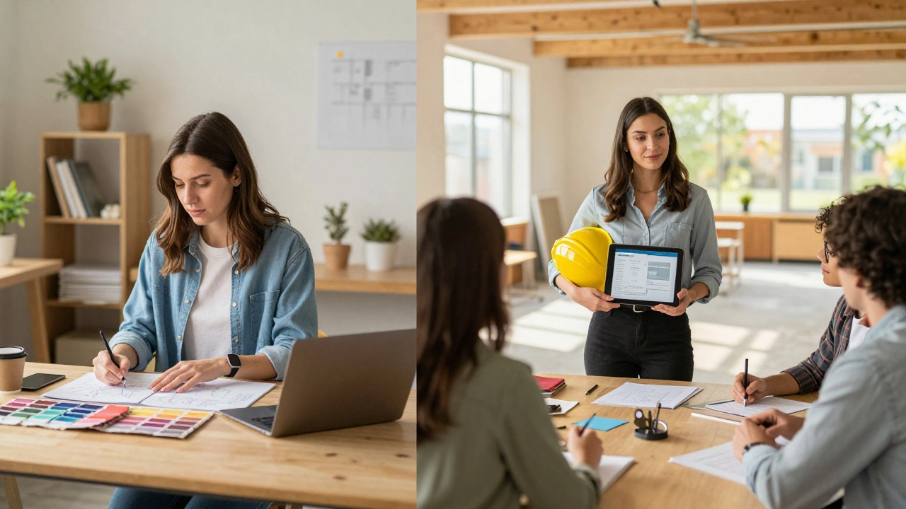 Contrasting paths: residential designer vs. institutional designer leading a construction project.