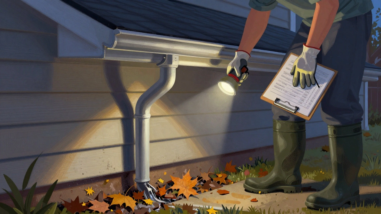 Homeowner inspecting gutters during property maintenance check