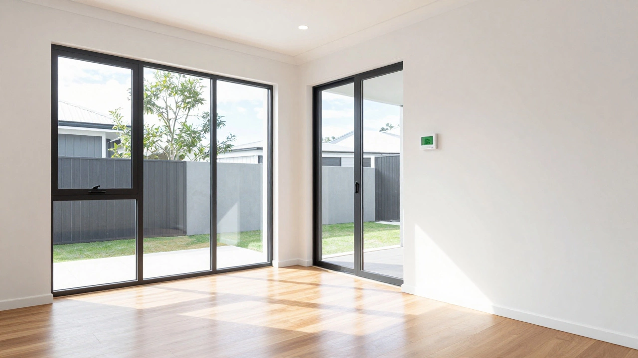 Sunlit modern new build interior showing energy efficient design