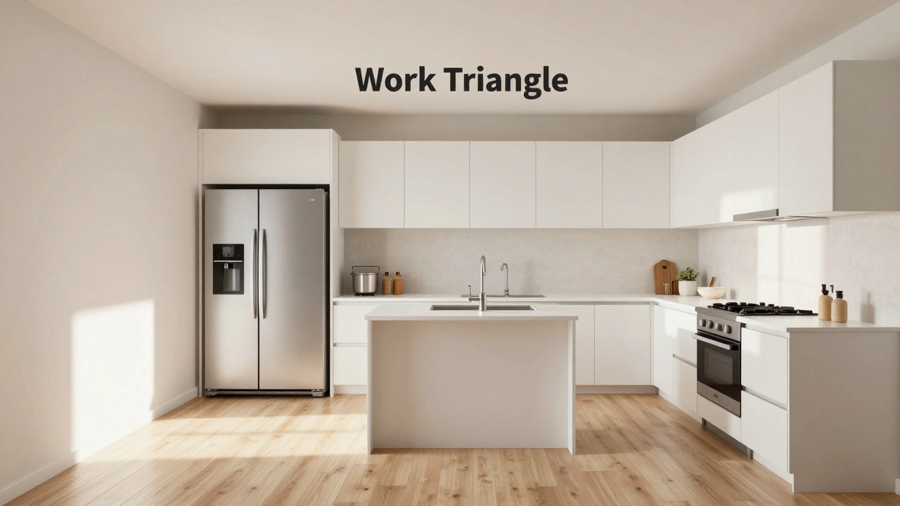 Kitchen work triangle layout for efficient cooking flow