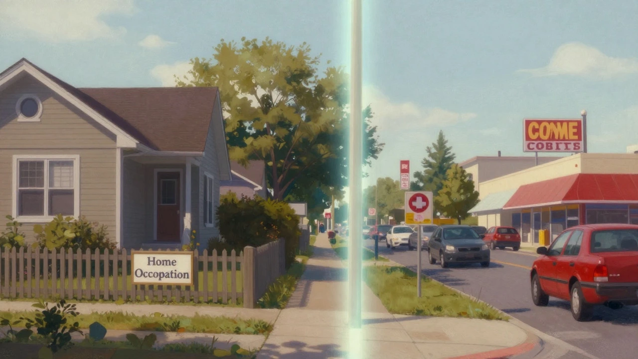 Conceptual art illustrating the difference between residential and commercial zones