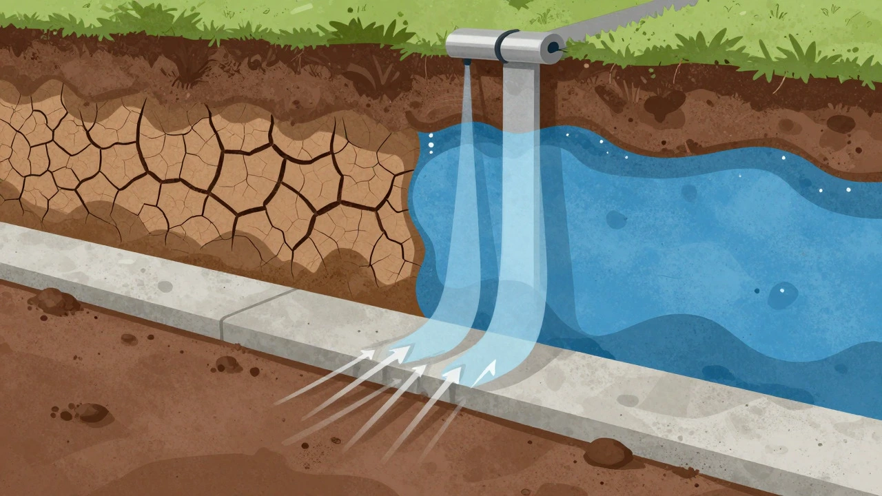 Cross-section illustration showing foundation stress from expanding clay soil