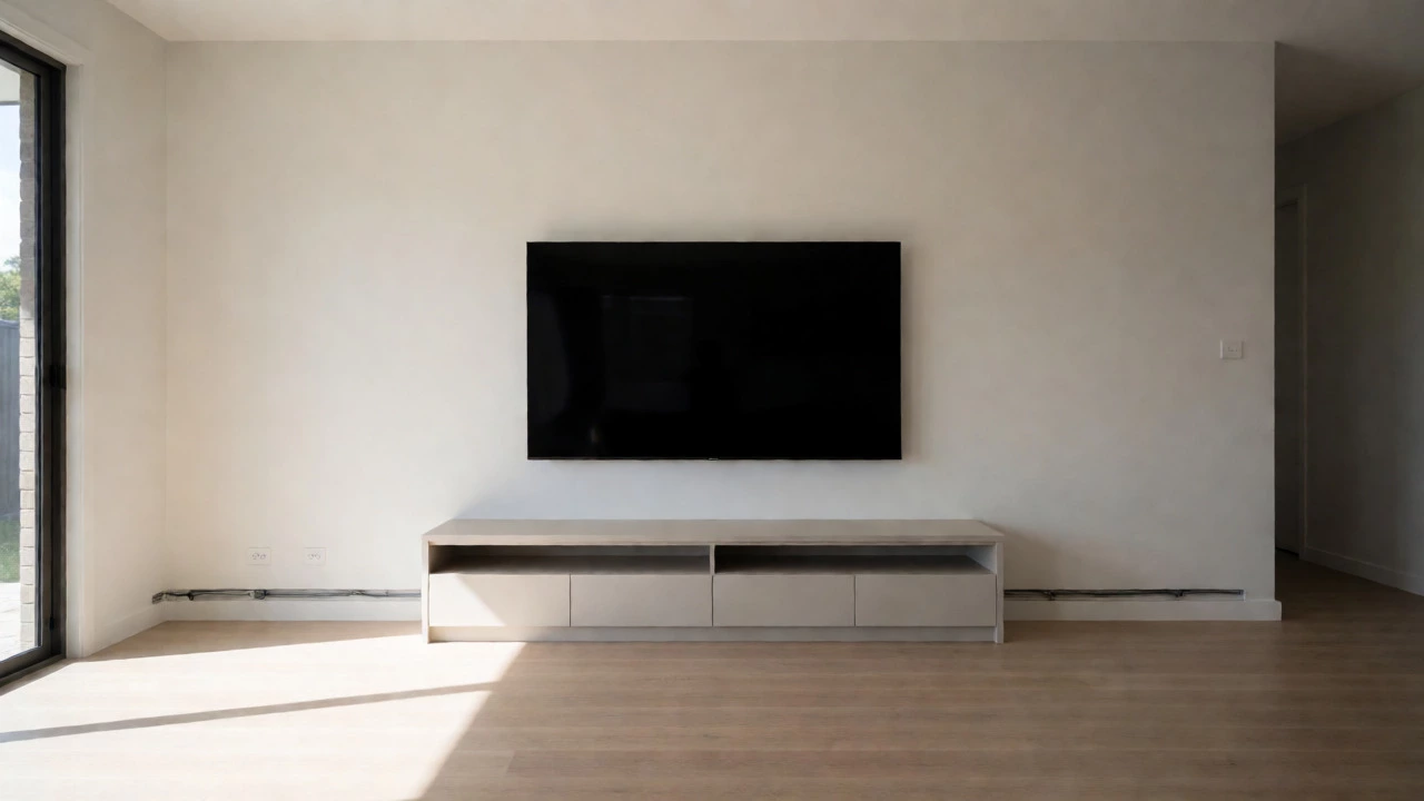 Large TV mounted on wall in modern new-build living room